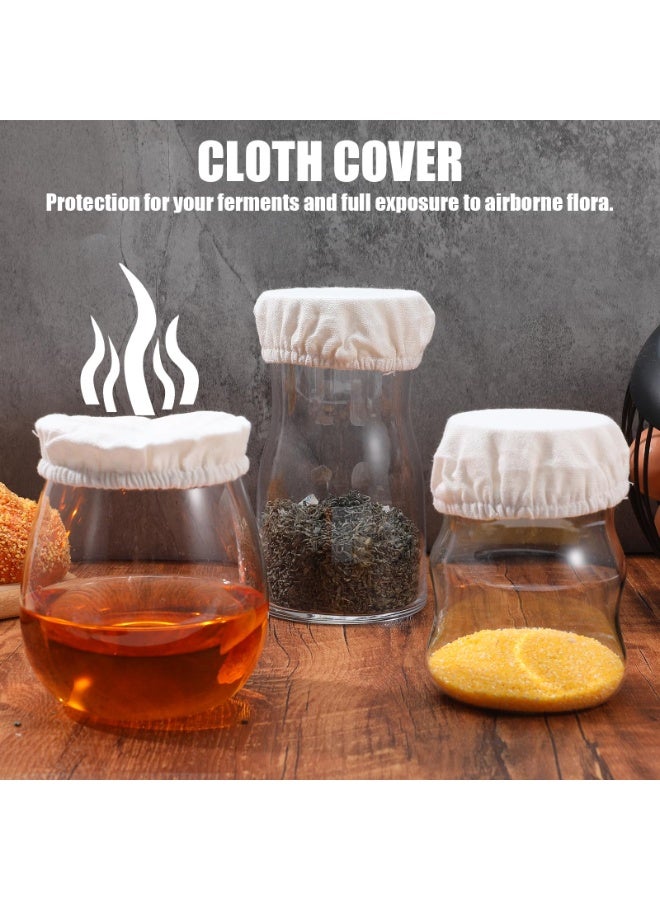 Cloth Covers for Sourdough Starter Jars Or Kombucha Kefir Fermentation Cheese Fabric Lids Bread Fermentation Cover Elastic Cotton Cloth Linen Covers for Jars Mouth from 3-4 inch - Image 3